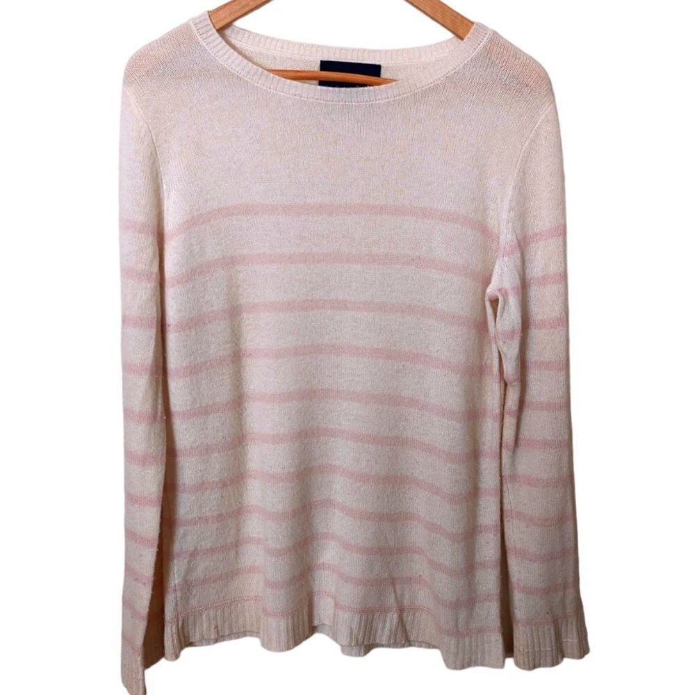 LINE the Label 100% Cashmere Sweater Stripe Pink &‎ White Women's Large Crewneck